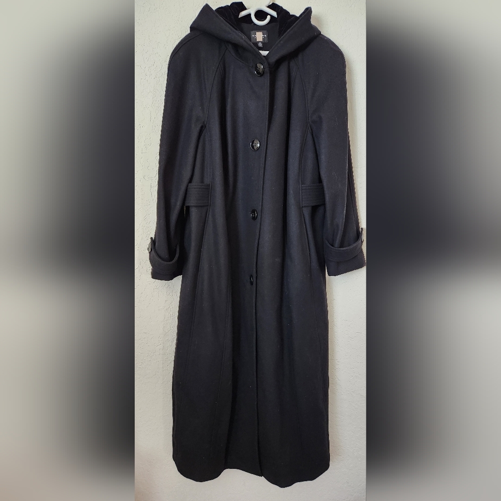 Black Wool Trench Coat With Hood